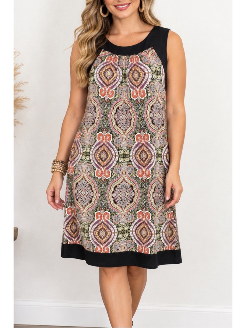 Style & Co Sleeveless Paisley Geometric Shift Dress, size Medium